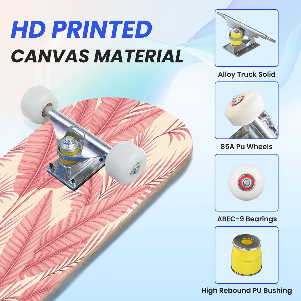 31"x8" Complete Skateboards for Beginners, Idyllic Tropical Beach Turquoise Water Golden Sand Shoreline Double Kick 7 Ply Canadian Maple Deck Skateboard with Wheels, Gifts for Kids Teens