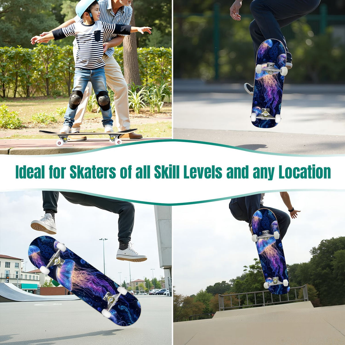 31"x8" Complete Skateboards for Beginners,Farmhouse Floral Daisy Flower Rustic Wood Board Double Kick 7 Ply Canadian Maple Deck Skateboard with Wheels, Gifts for Kids Teens