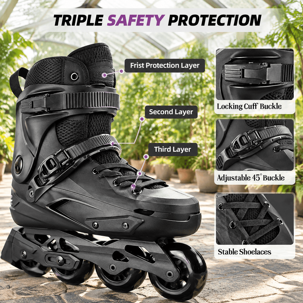 Black USM8-9/USL9-9.5 Professional Inline Skates for Adult Men and Women