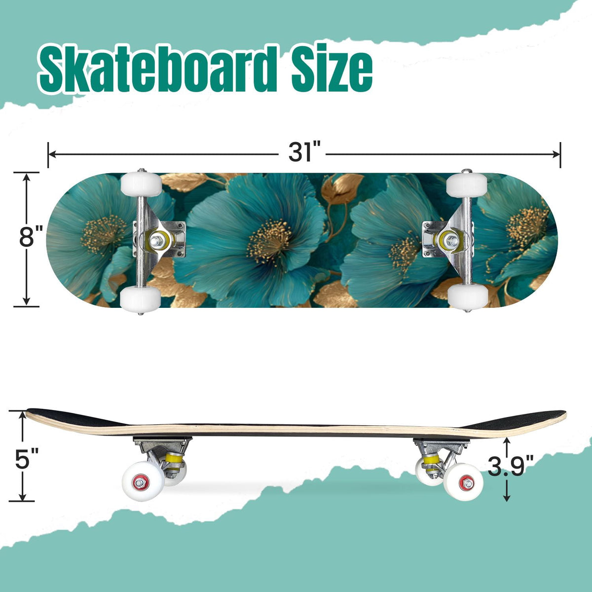 Western Cowboy Horses Desert Landscape 31" x 8" Complete Skateboard, 7-Ply Canadian Maple Double Kick Trick Board for Kids and Beginners Adult Gifts