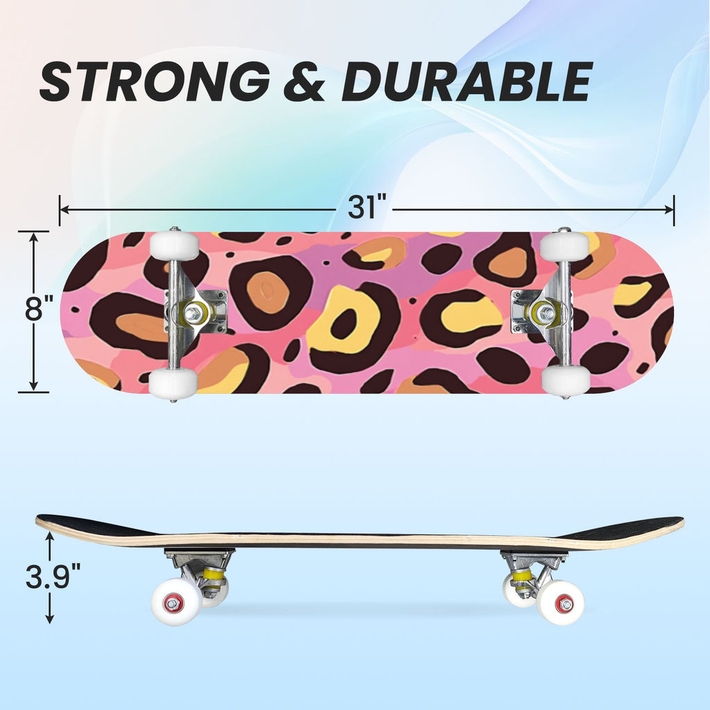 31"x8" Complete Skateboards for Beginners, Whimsical Butterfly Garden Watercolor Art Print Double Kick 7 Ply Canadian Maple Deck Skateboard with Wheels, Gifts for Kids Teens