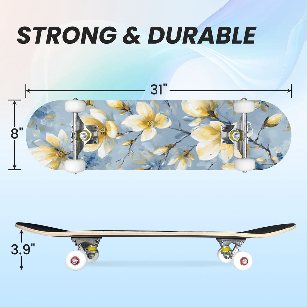 31"x8" Complete Skateboards for Beginners,Bold Stained Glass Western Double Kick 7 Ply Canadian Maple Deck Skateboard with Wheels, Gifts for Kids Teens