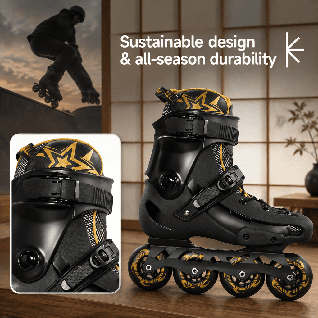 Men's Inline Skates For Urban Freeride Skating - Abec-9 Bearings High-impact Pp Shell Ankle Support All-weather Buckle