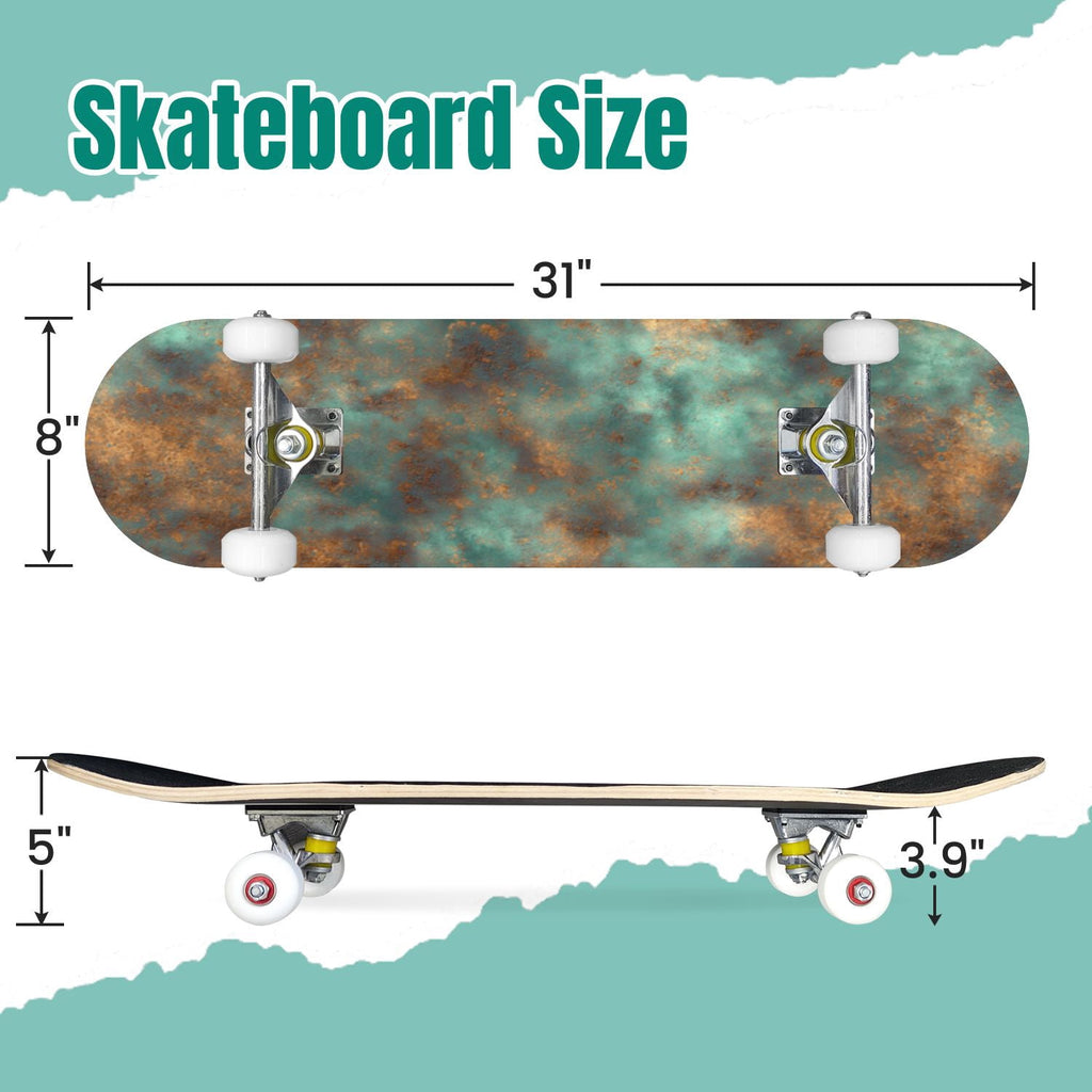 Starry Nebula Deep Blue Purple Tones Cosmic Clouds Stars 31" x 8" Complete Skateboard, 7-Ply Canadian Maple Double Kick Trick Board for Kids and Beginners Adult Gifts