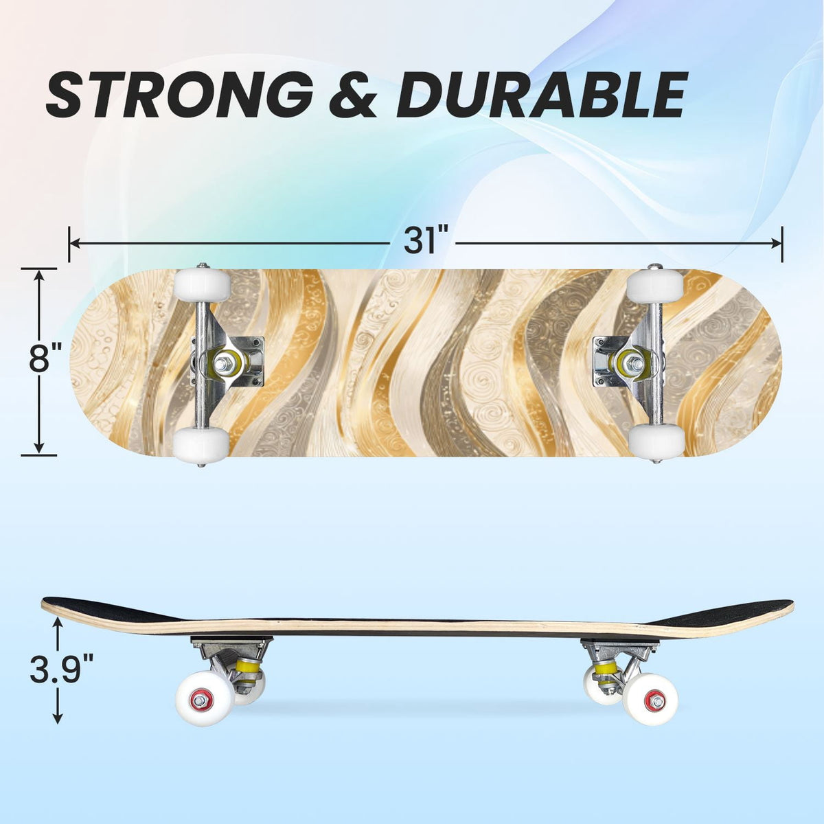 31"x8" Complete Skateboards for Beginners,Farmhouse Floral Daisy Flower Rustic Wood Board Double Kick 7 Ply Canadian Maple Deck Skateboard with Wheels, Gifts for Kids Teens