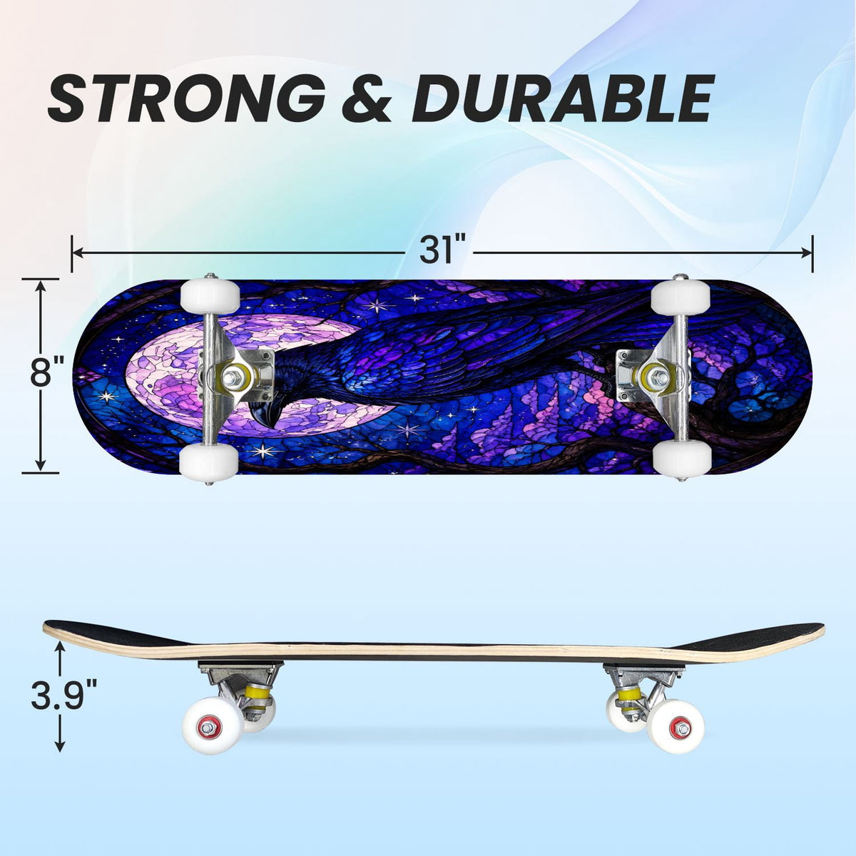 31"x8" Complete Skateboards for Beginners, Glowing Bioluminescent Mushrooms Mystical Forest Double Kick 7 Ply Canadian Maple Deck Skateboard with Wheels, Gifts for Kids Teens