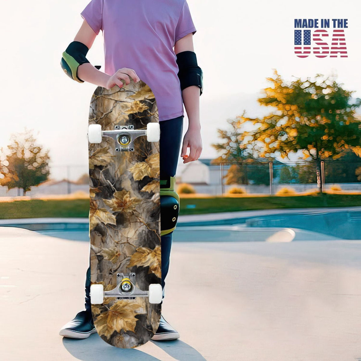 31"x8" Complete Skateboards for Beginners,Desert Camouflage Beige Tan Cream Organic Abstract Shapes Double Kick 7 Ply Canadian Maple Deck Skateboard with Wheels, Gifts for Kids Teens