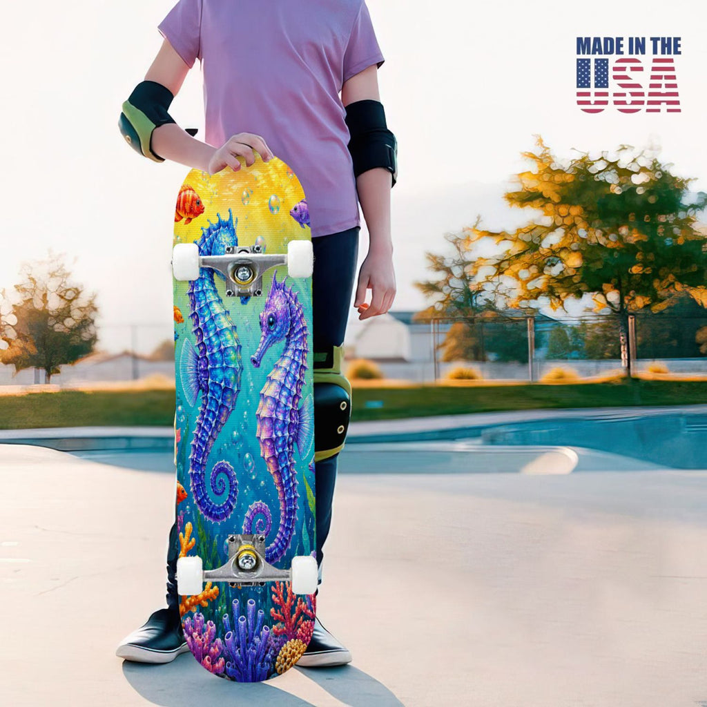 31"x8" Complete Skateboards for Beginners, Colorful Cosmic Octopus Tentacles Starry Marine Life Double Kick 7 Ply Canadian Maple Deck Skateboard with Wheels, Gifts for Kids Teens