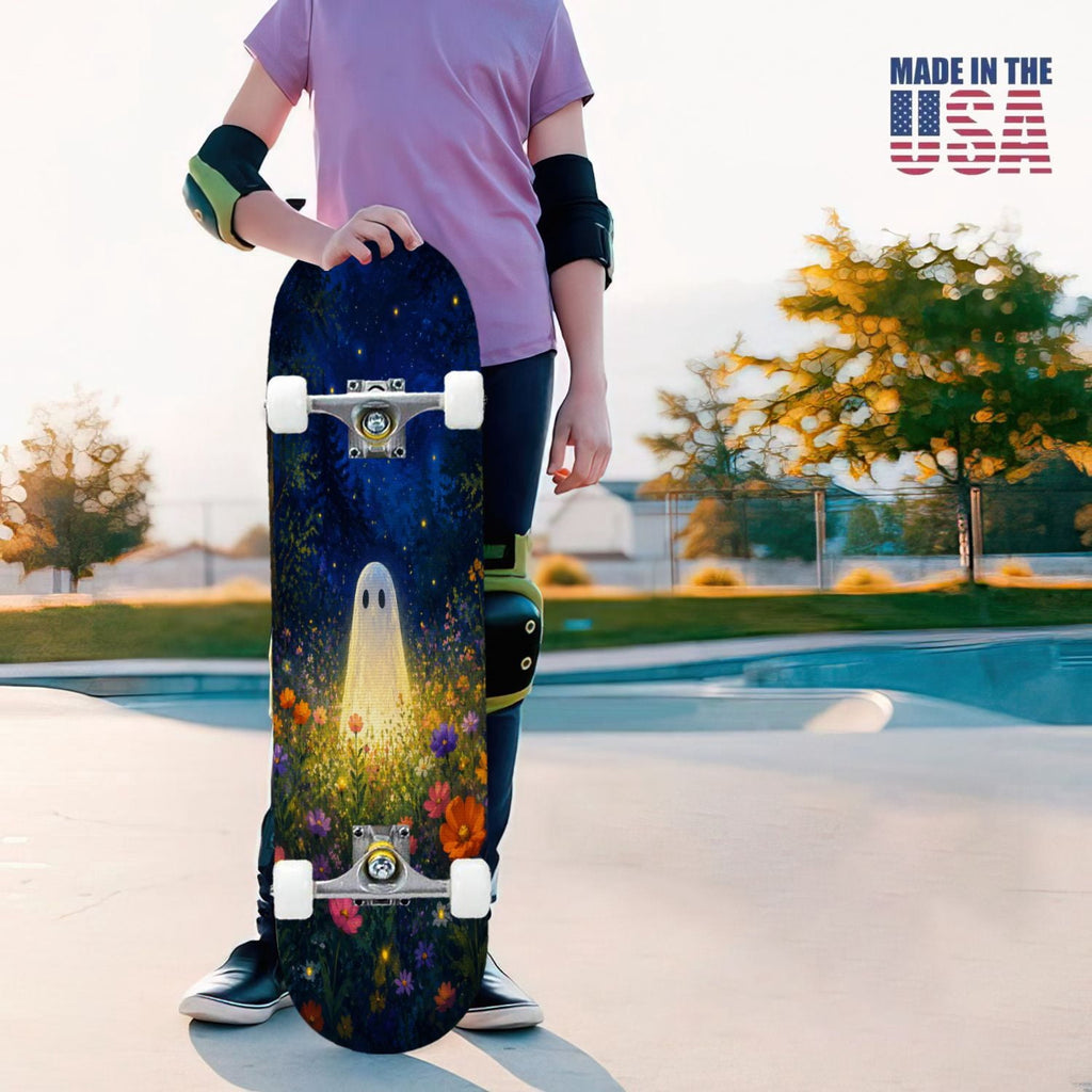 31"x8" Complete Skateboards for Beginners,Halloween Black Cats Pumpkins Ghosts Bats Beige Double Kick 7 Ply Canadian Maple Deck Skateboard with Wheels, Gifts for Kids Teens