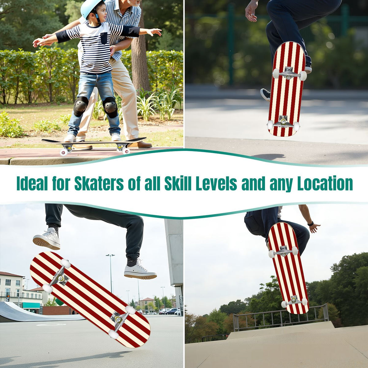 Yellow White Vertical Striped Soft Gradient Lines Minimalist Design 31" x 8" Complete Skateboard, 7-Ply Canadian Maple Double Kick Trick Board for Kids and Beginners Adult Gifts