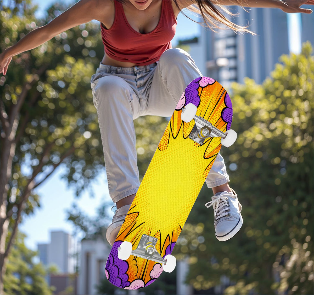 Complete Skateboard Colorful Hearts Graffiti 31 Inch 7-Ply Maple Skateboard with PU Wheels and Aluminum Trucks, Ready-to-Ride Skateboard for Beginners, Teens and Adults