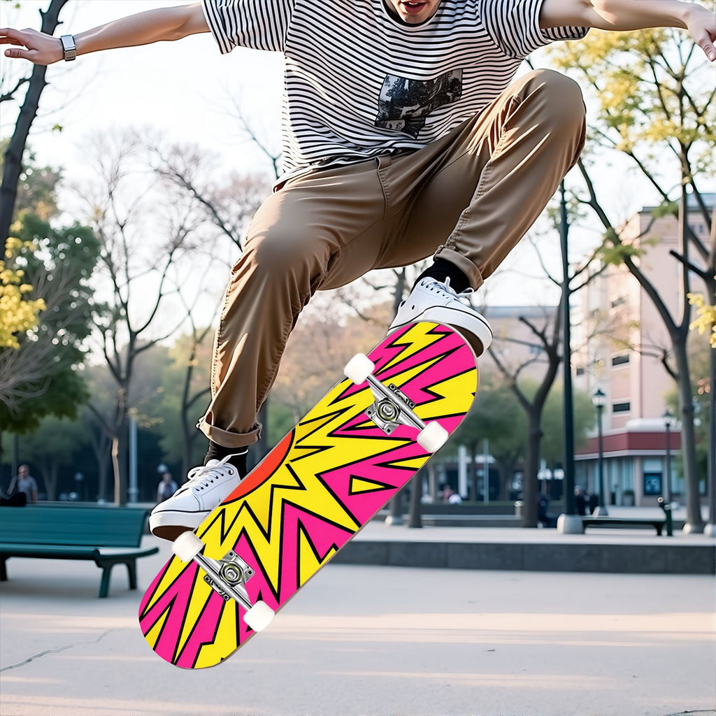 Complete Skateboard Vibrant Comic Eye 31 Inch 7-Ply Maple Skateboard with PU Wheels and Aluminum Trucks, Ready-to-Ride Skateboard for Beginners, Teens and Adults