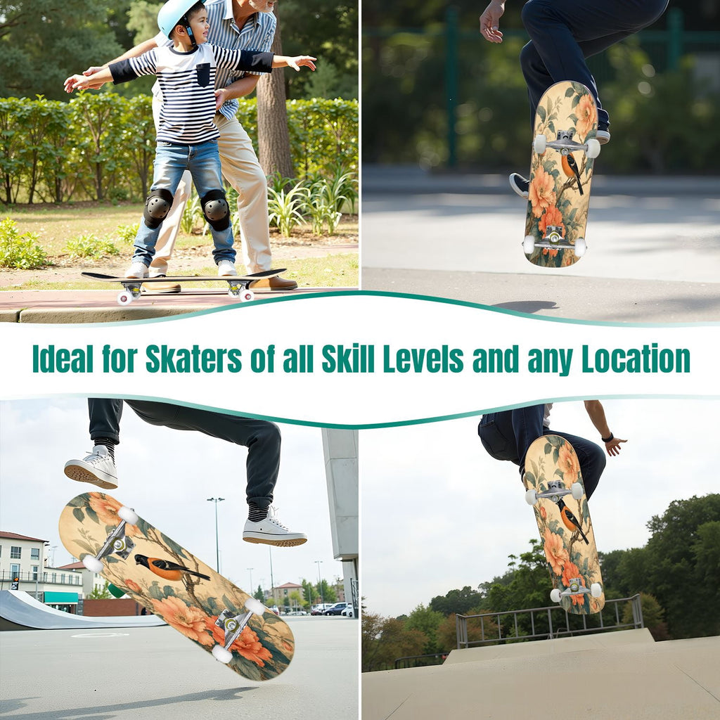 Forest Tree Wood Green Pine Trees Autumn Leaves Fog Misty 31" x 8" Complete Skateboard, 7-Ply Canadian Maple Double Kick Trick Board for Kids and Beginners Adult Gifts