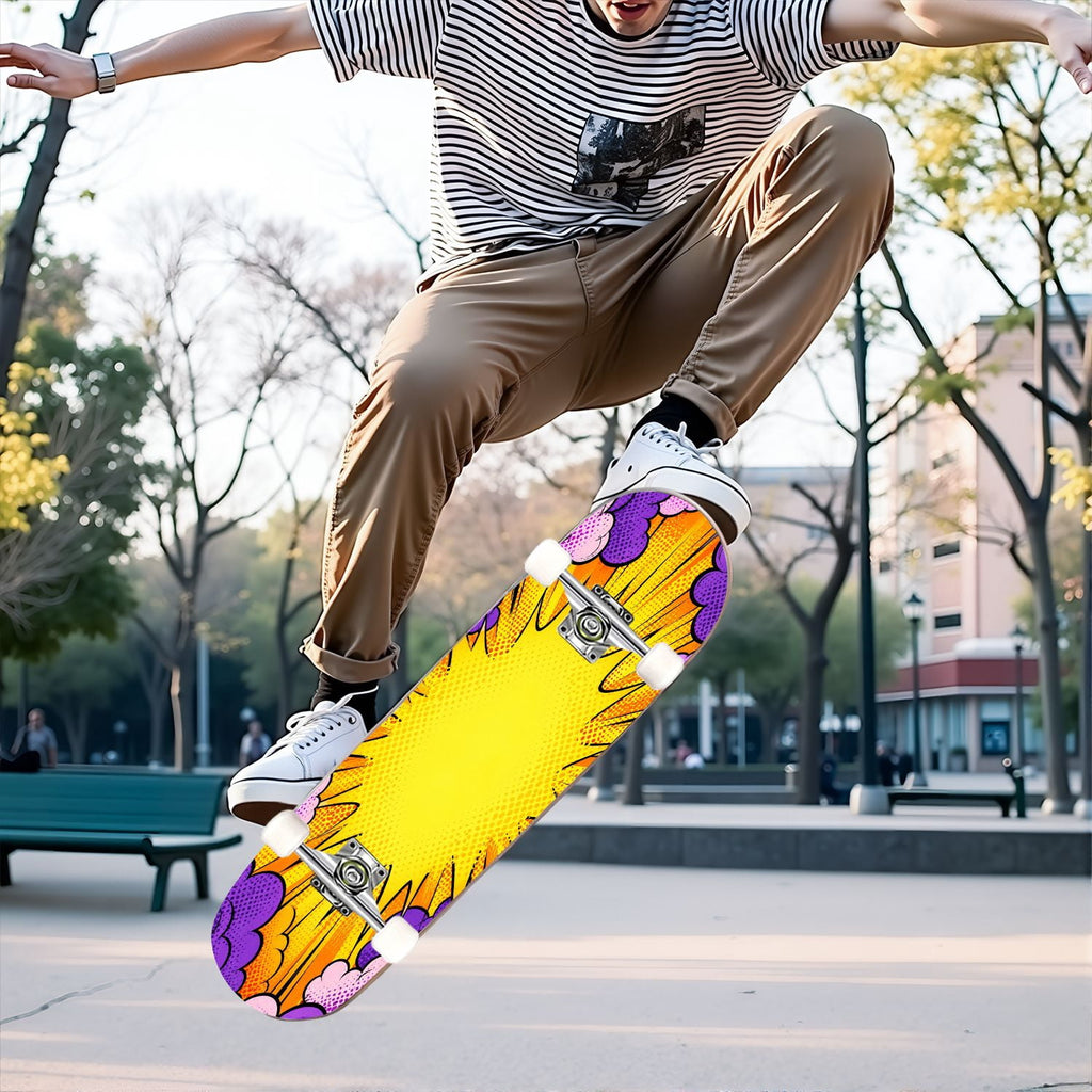 Complete Skateboard Colorful Hearts Graffiti 31 Inch 7-Ply Maple Skateboard with PU Wheels and Aluminum Trucks, Ready-to-Ride Skateboard for Beginners, Teens and Adults