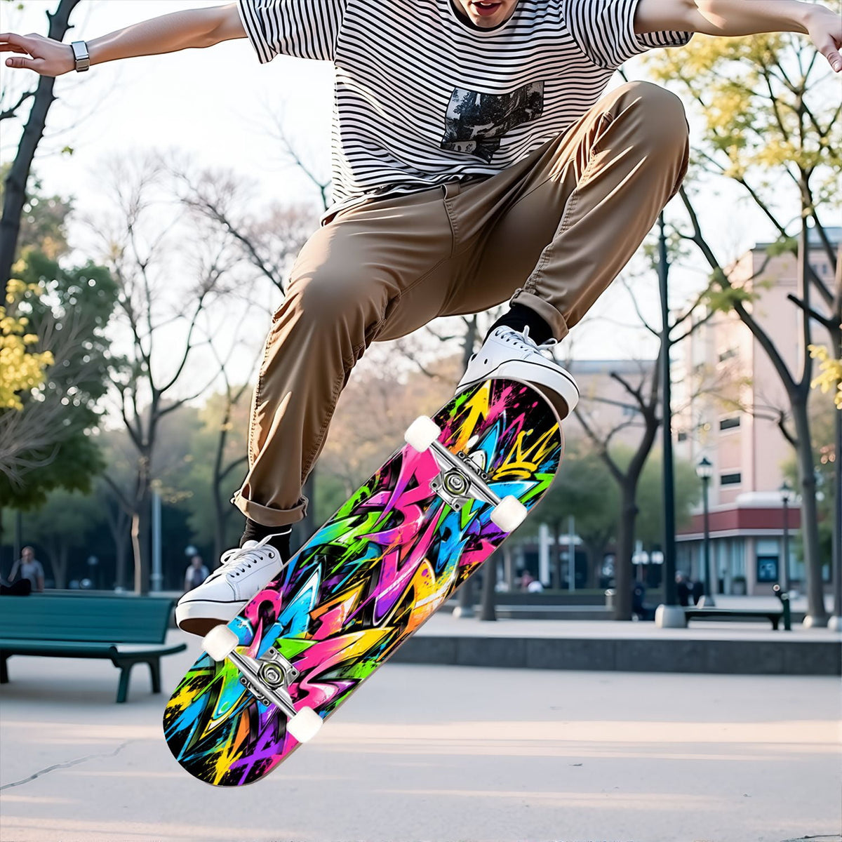 Complete Skateboard Vibrant Multicolored Abstract 31 Inch 7-Ply Maple Skateboard with PU Wheels and Aluminum Trucks, Ready-to-Ride Skateboard for Beginners, Teens and Adults