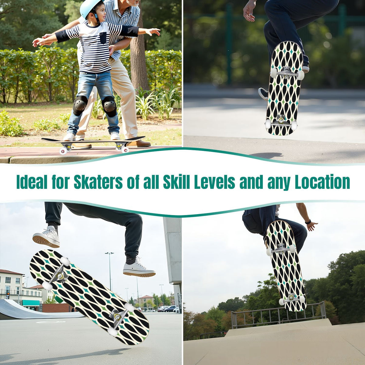White Birch Tree Bark Natural Knots Horizontal Lines 31" x 8" Complete Skateboard, 7-Ply Canadian Maple Double Kick Trick Board for Kids and Beginners Adult Gifts