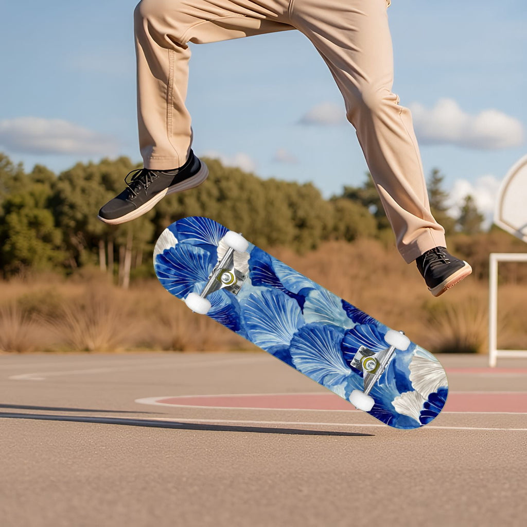 Elegant Cream Peach Peony Floral Green 31" x 8" Complete Skateboard, 7-Ply Canadian Maple Double Kick Trick Board for Kids and Beginners Adult Gifts