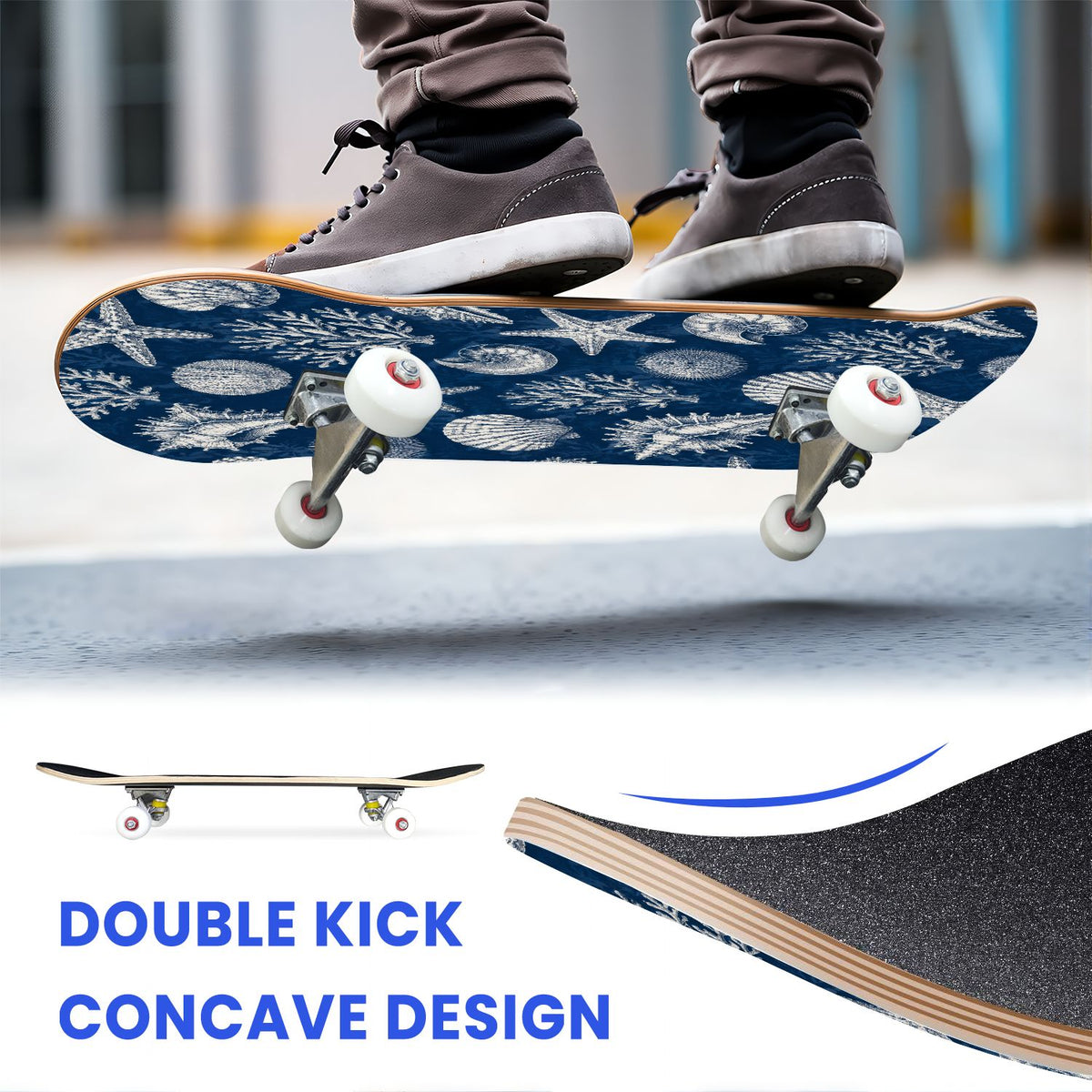 31"x8" Complete Skateboards for Beginners, Colorful Turtle Floral Shell Starry Night Marine Life Double Kick 7 Ply Canadian Maple Deck Skateboard with Wheels, Gifts for Kids Teens