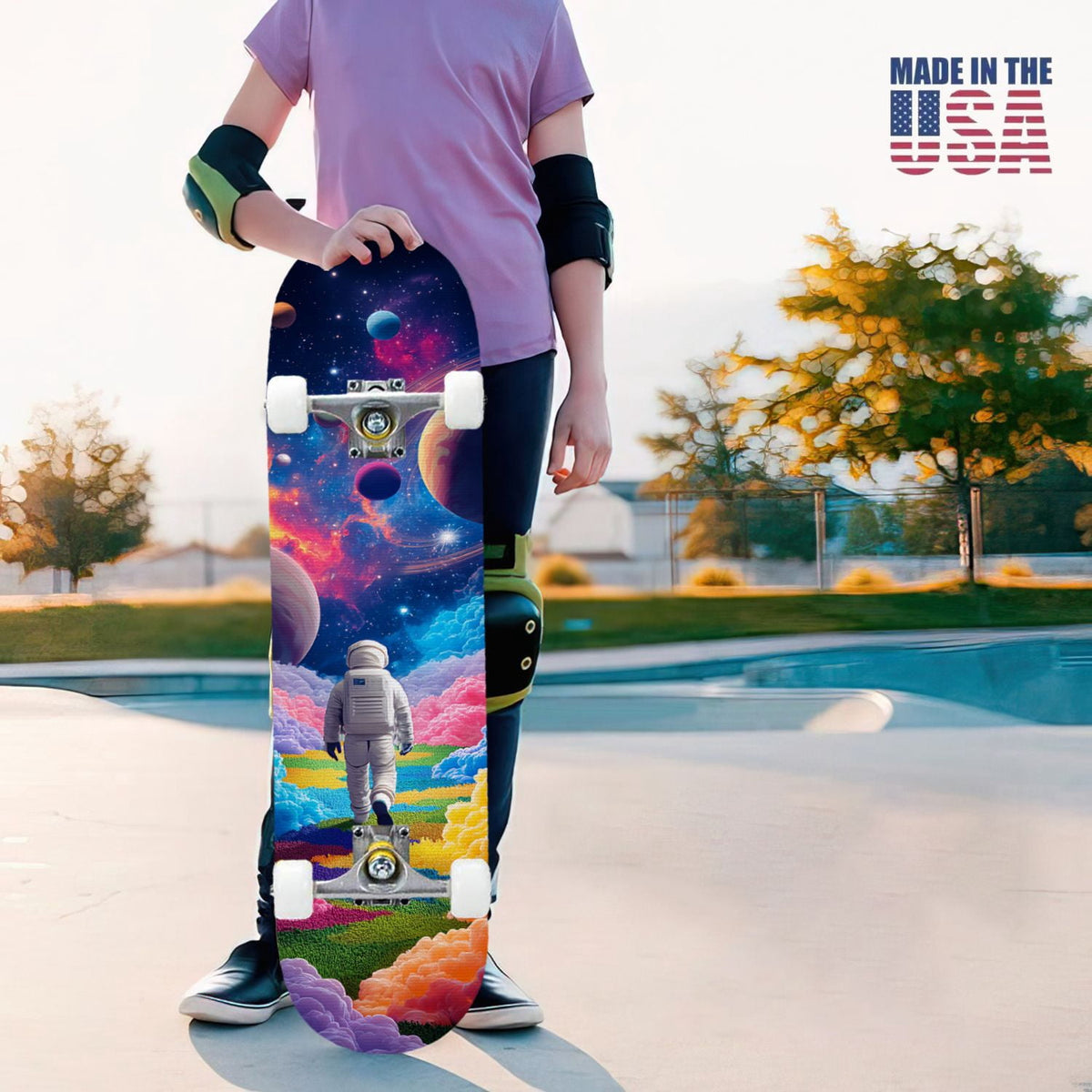 31"x8" Complete Skateboards for Beginners,Black Hexagon Honeycomb Glowing Blue Accents Double Kick 7 Ply Canadian Maple Deck Skateboard with Wheels, Gifts for Kids Teens