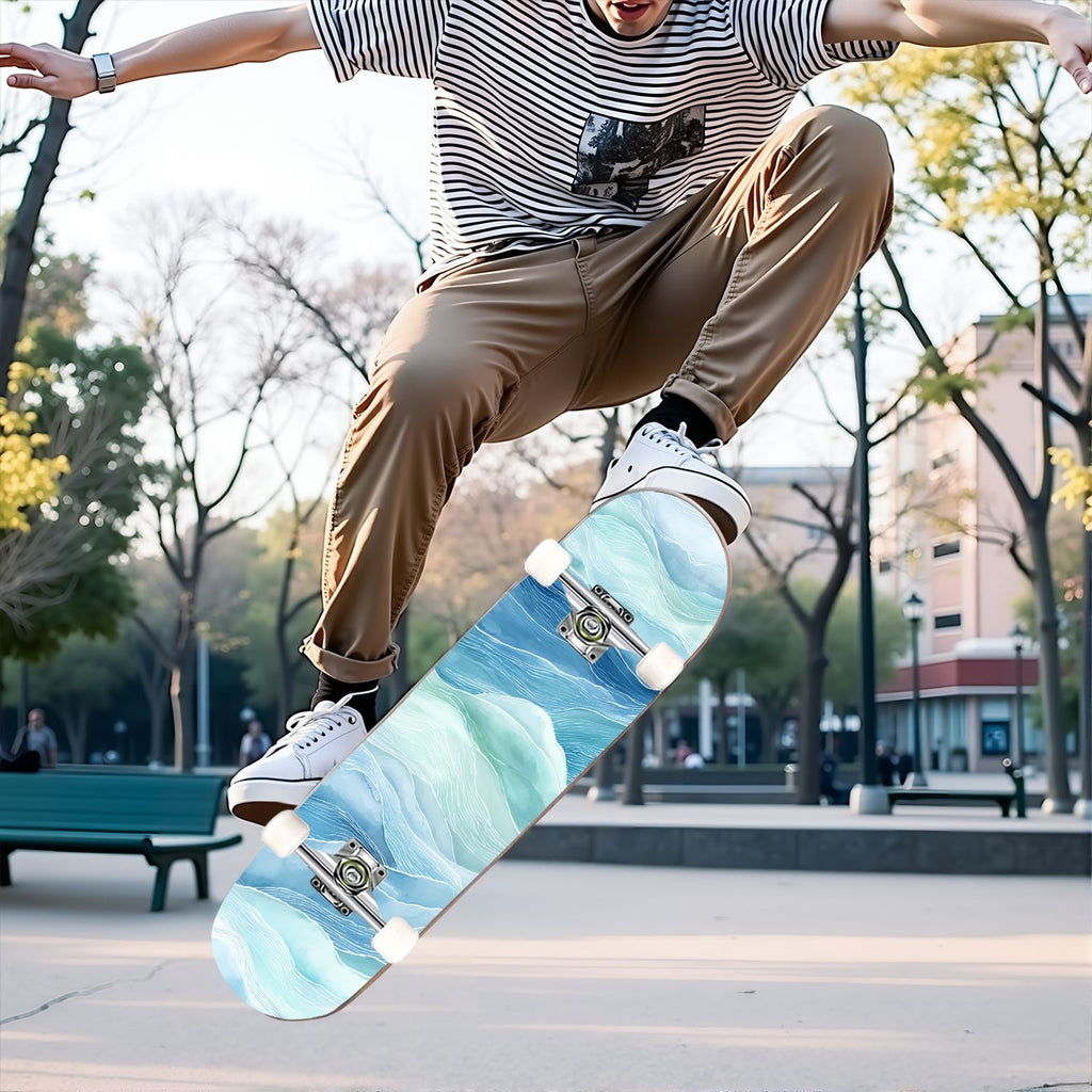 31"x8" Complete Skateboards for Beginners, Abstract Wavy Purple Beige Zebra Design Double Kick 7 Ply Canadian Maple Deck Skateboard with Wheels, Gifts for Kids Teens
