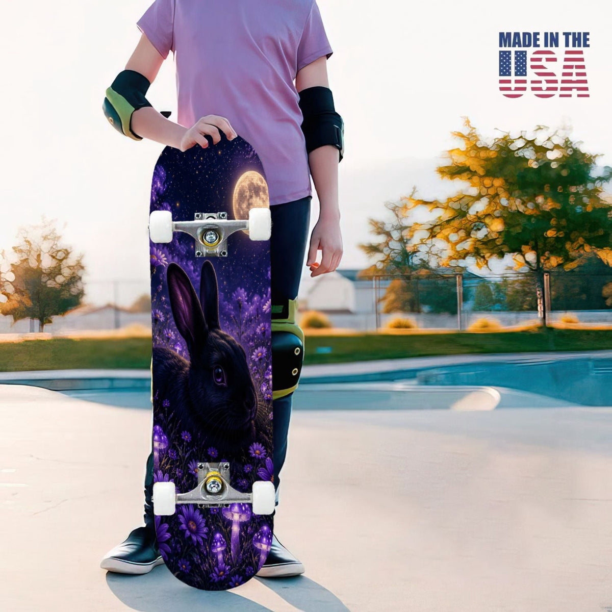 31"x8" Complete Skateboards for Beginners, Glowing Bioluminescent Mushrooms Mystical Forest Double Kick 7 Ply Canadian Maple Deck Skateboard with Wheels, Gifts for Kids Teens
