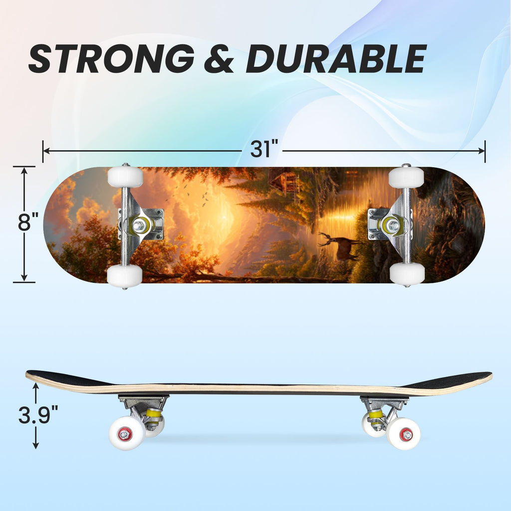 31"x8" Complete Skateboards for Beginners, White Birch Tree Bark Natural Knots Horizontal Lines Double Kick 7 Ply Canadian Maple Deck Skateboard with Wheels, Gifts for Kids Teens