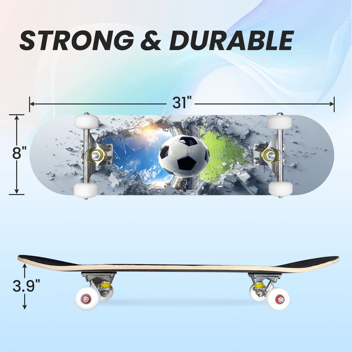 31"x8" Complete Skateboards for Beginners,baseball stadium giant baseballs sunset sky Double Kick 7 Ply Canadian Maple Deck Skateboard with Wheels, Gifts for Kids Teens