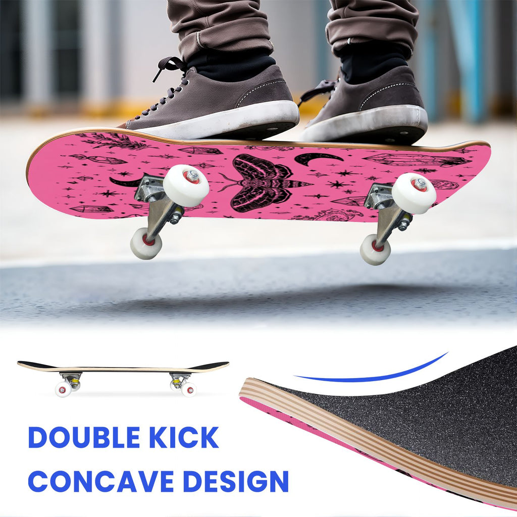 31"x8" Complete Skateboards for Beginners, Skeleton Tree Figure Antler Branches Dark Academia Flowers Double Kick 7 Ply Canadian Maple Deck Skateboard with Wheels, Gifts for Kids Teens