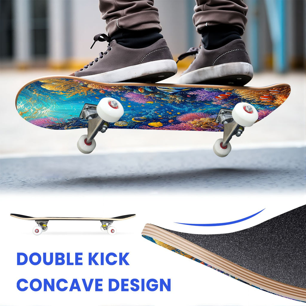 31"x8" Complete Skateboards for Beginners, Colorful Turtle Floral Shell Starry Night Marine Life Double Kick 7 Ply Canadian Maple Deck Skateboard with Wheels, Gifts for Kids Teens