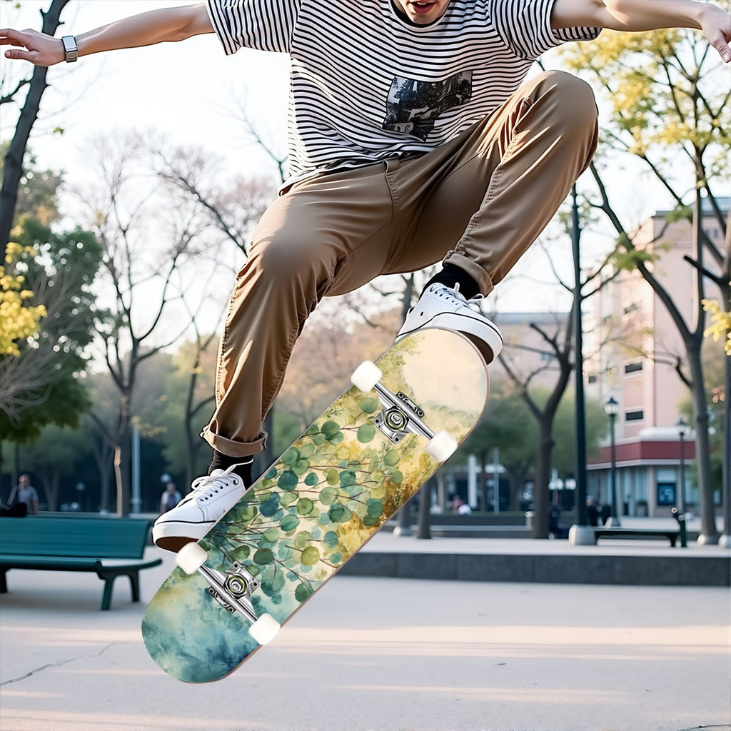 31"x8" Complete Skateboards for Beginners, Vibrant Stained Glass Window Butterflies Flowers Double Kick 7 Ply Canadian Maple Deck Skateboard with Wheels, Gifts for Kids Teens