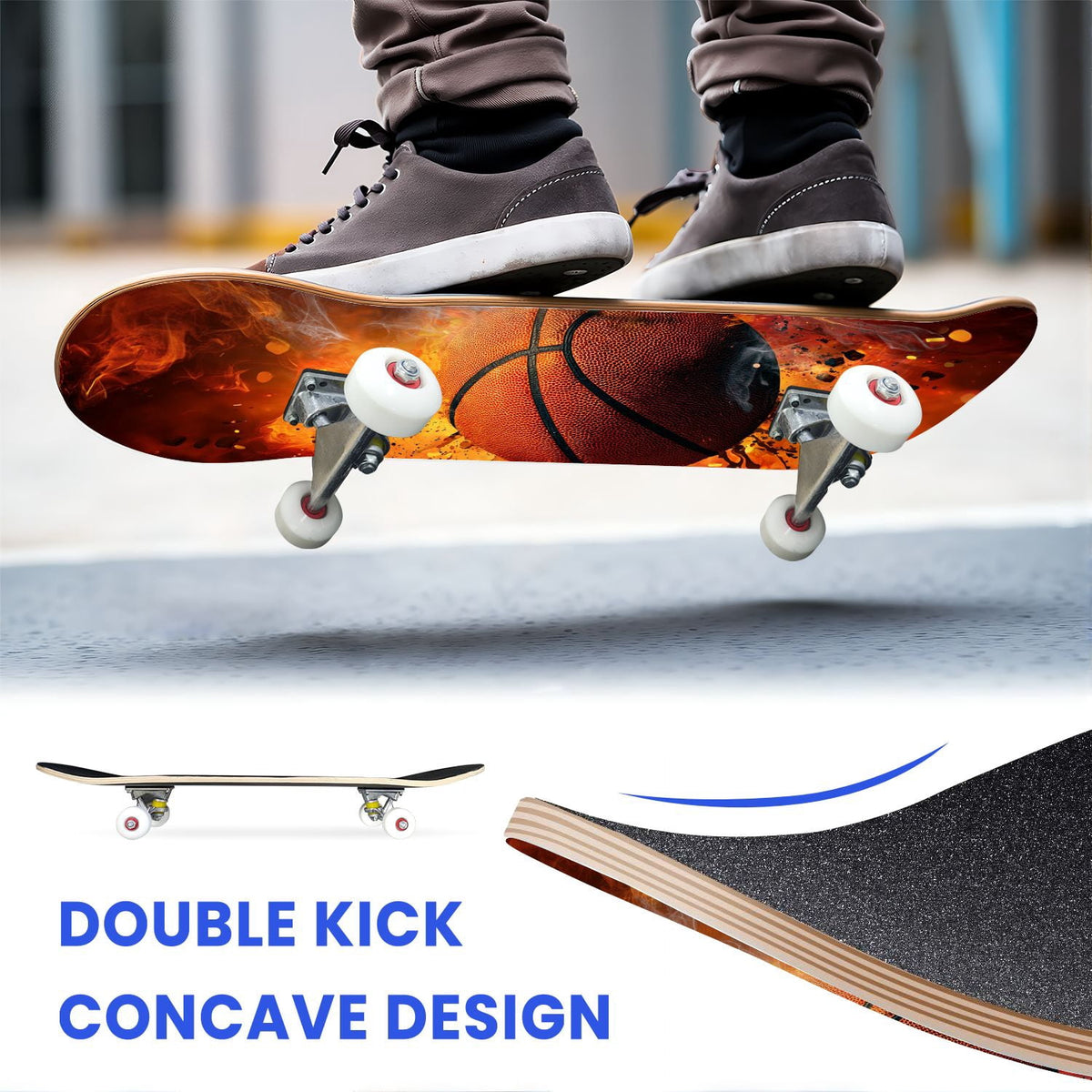 31"x8" Complete Skateboards for Beginners,Abstract Soccer Ball Vibrant Paint Splashes Drips Double Kick 7 Ply Canadian Maple Deck Skateboard with Wheels, Sports Gifts for Kids Teens