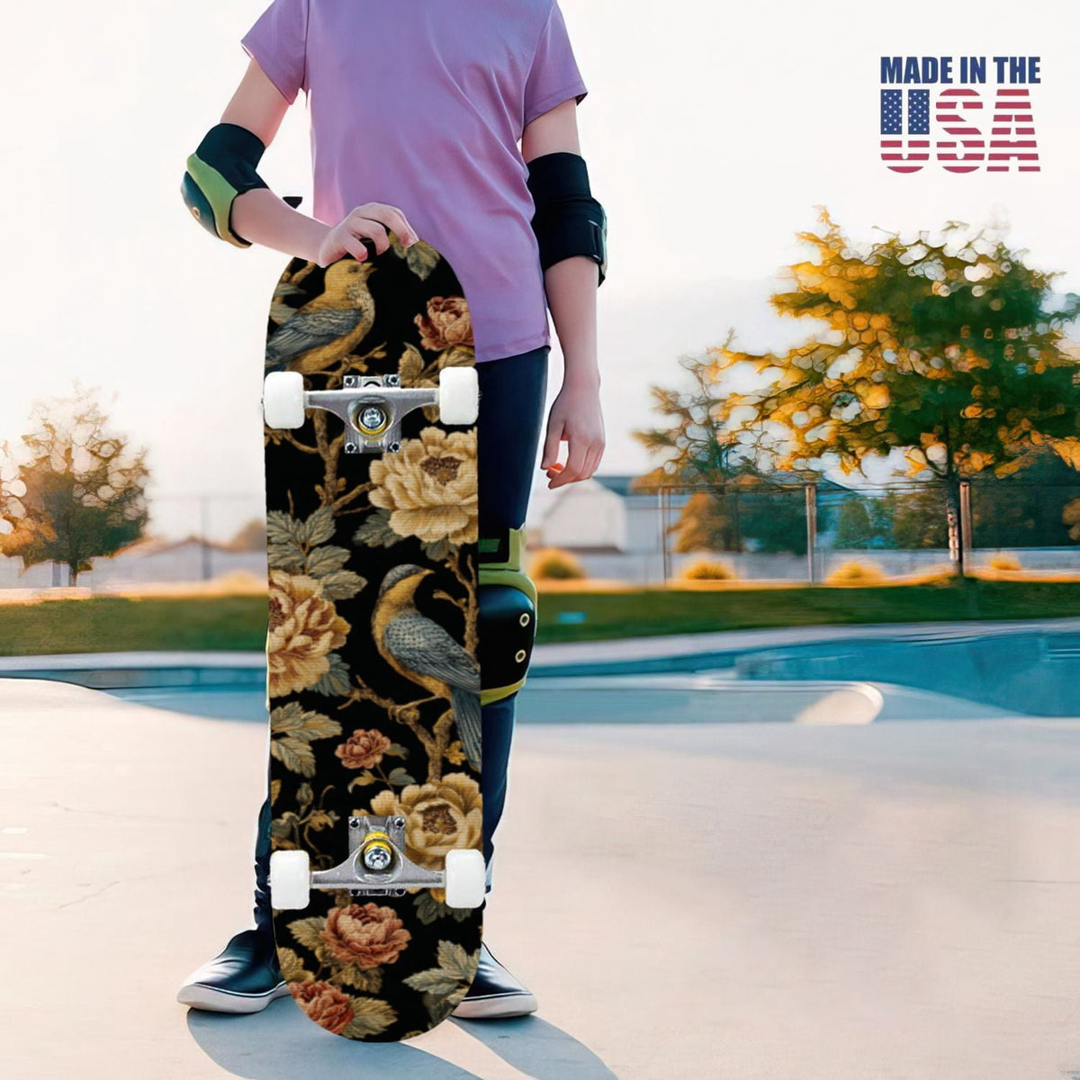31"x8" Complete Skateboards for Beginners,Cartoon Hand Drawn Ice Cream Doodles Seamless Cones Cupcakes Double Kick 7 Ply Canadian Maple Deck Skateboard with Wheels, Gifts for Kids Teens