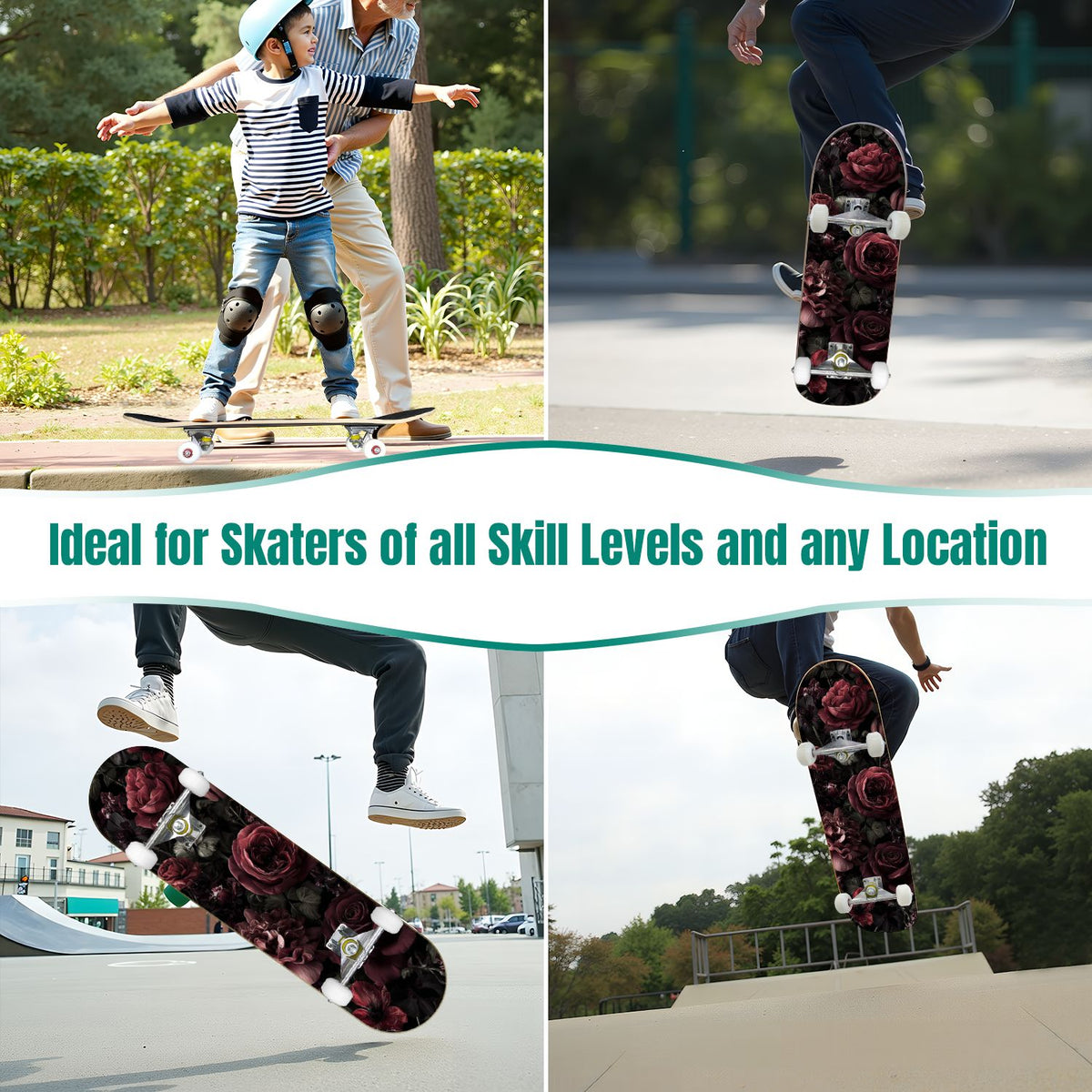 Buffalo Tan Grass Illustrations 31" x 8" Complete Skateboard, 7-Ply Canadian Maple Double Kick Trick Board for Kids and Beginners Adult Gifts