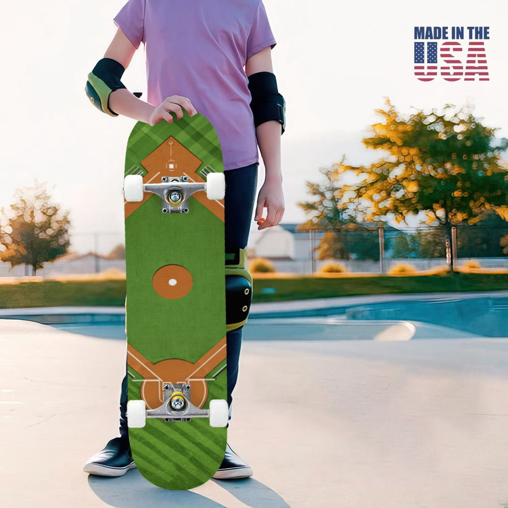 31"x8" Complete Skateboards for Beginners,Close up Baseball Red Stitches Leather Double Kick 7 Ply Canadian Maple Deck Skateboard with Wheels, Sports Gifts for Kids Teens