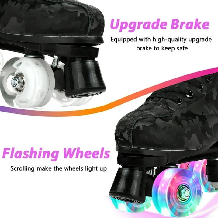 JieC Roller Skates, Adjustable Roller Skates with Glowing Wheels, for Girls, Teenagers, Black (Women‘s 9.5 / Men‘s 8.5)