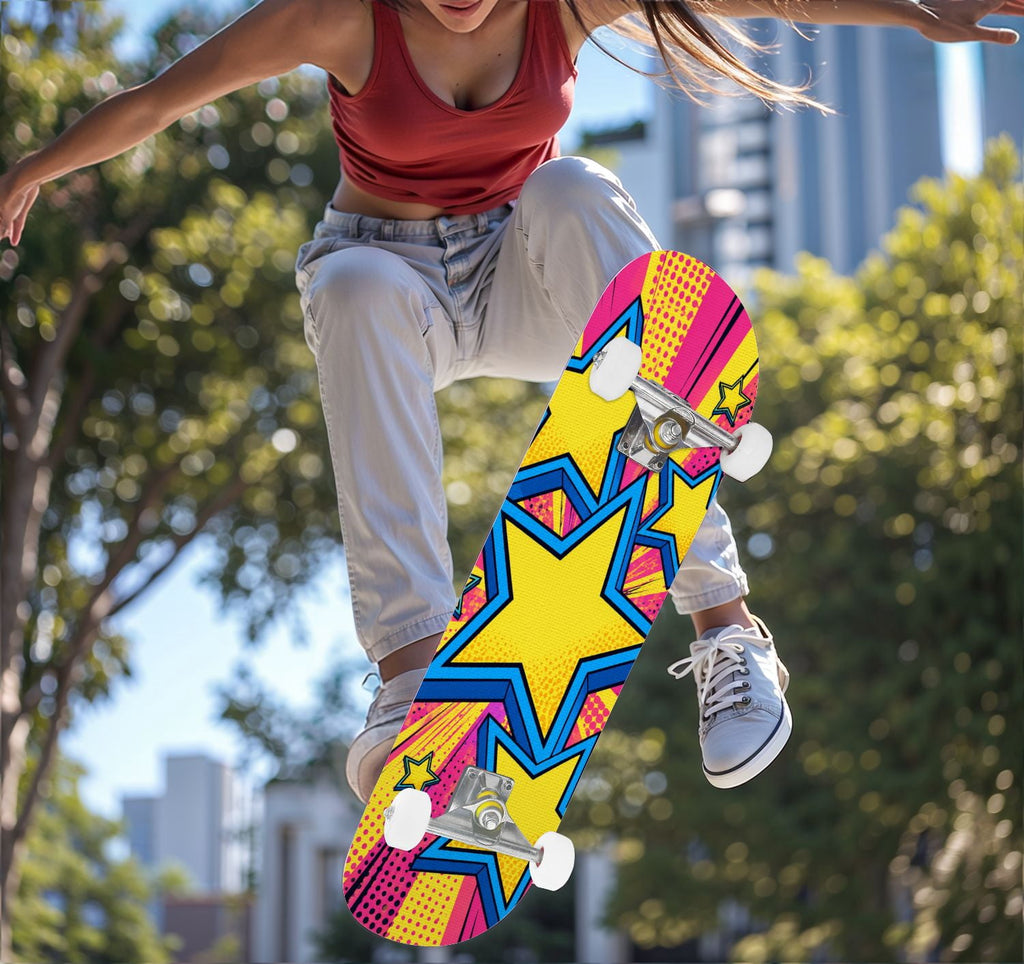 Complete Skateboard Colorful Hearts Graffiti 31 Inch 7-Ply Maple Skateboard with PU Wheels and Aluminum Trucks, Ready-to-Ride Skateboard for Beginners, Teens and Adults