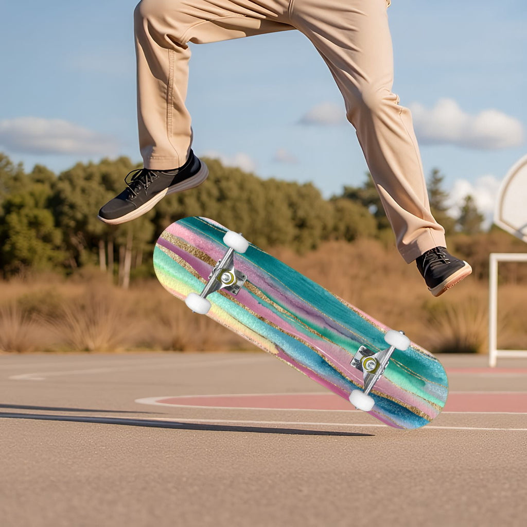 Seashells Starfish Sandy Beach Soft Lighting 31" x 8" Complete Skateboard, 7-Ply Canadian Maple Double Kick Trick Board for Kids and Beginners Adult Gifts