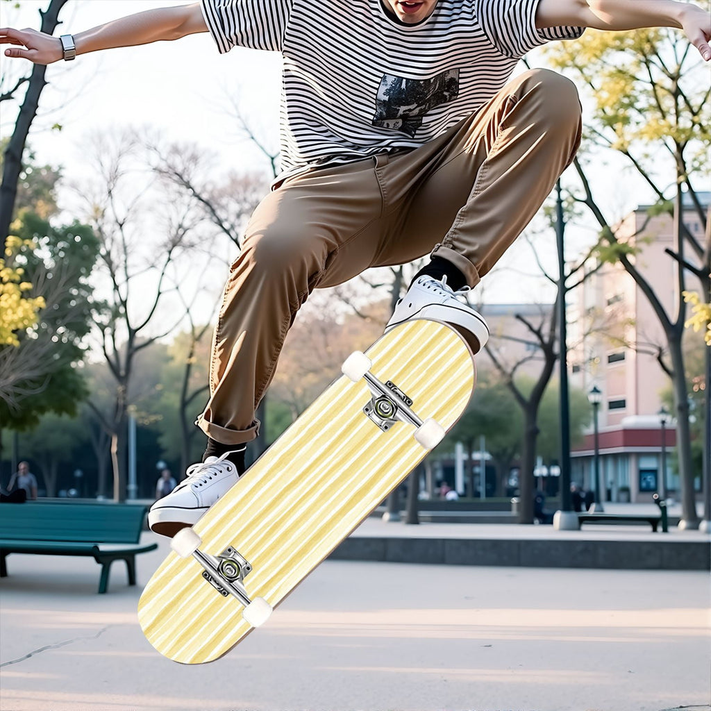 31"x8" Complete Skateboards for Beginners,Vibrant Diagonal Rainbow Gradient Abstract Art Double Kick 7 Ply Canadian Maple Deck Skateboard with Wheels, Gifts for Kids Teens
