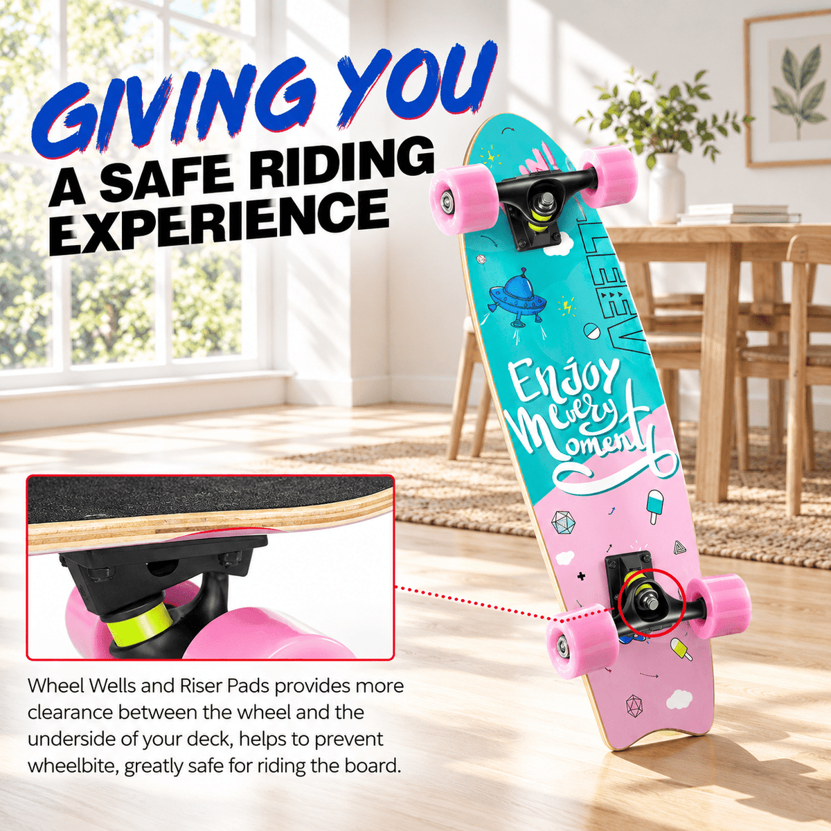 Rainbow 27 x 8 Inch Complete Cruiser Skateboard for Teens Adults Beginners