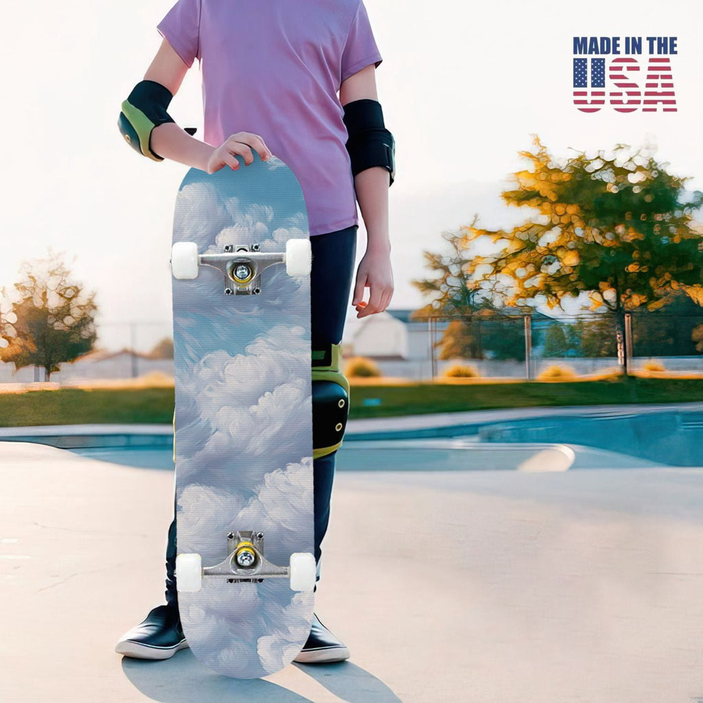 31"x8" Complete Skateboards for Beginners, Pastel Clouds Sparkles Dreamy Gradient Sky Summer Decor Double Kick 7 Ply Canadian Maple Deck Skateboard with Wheels, Gifts for Kids Teens