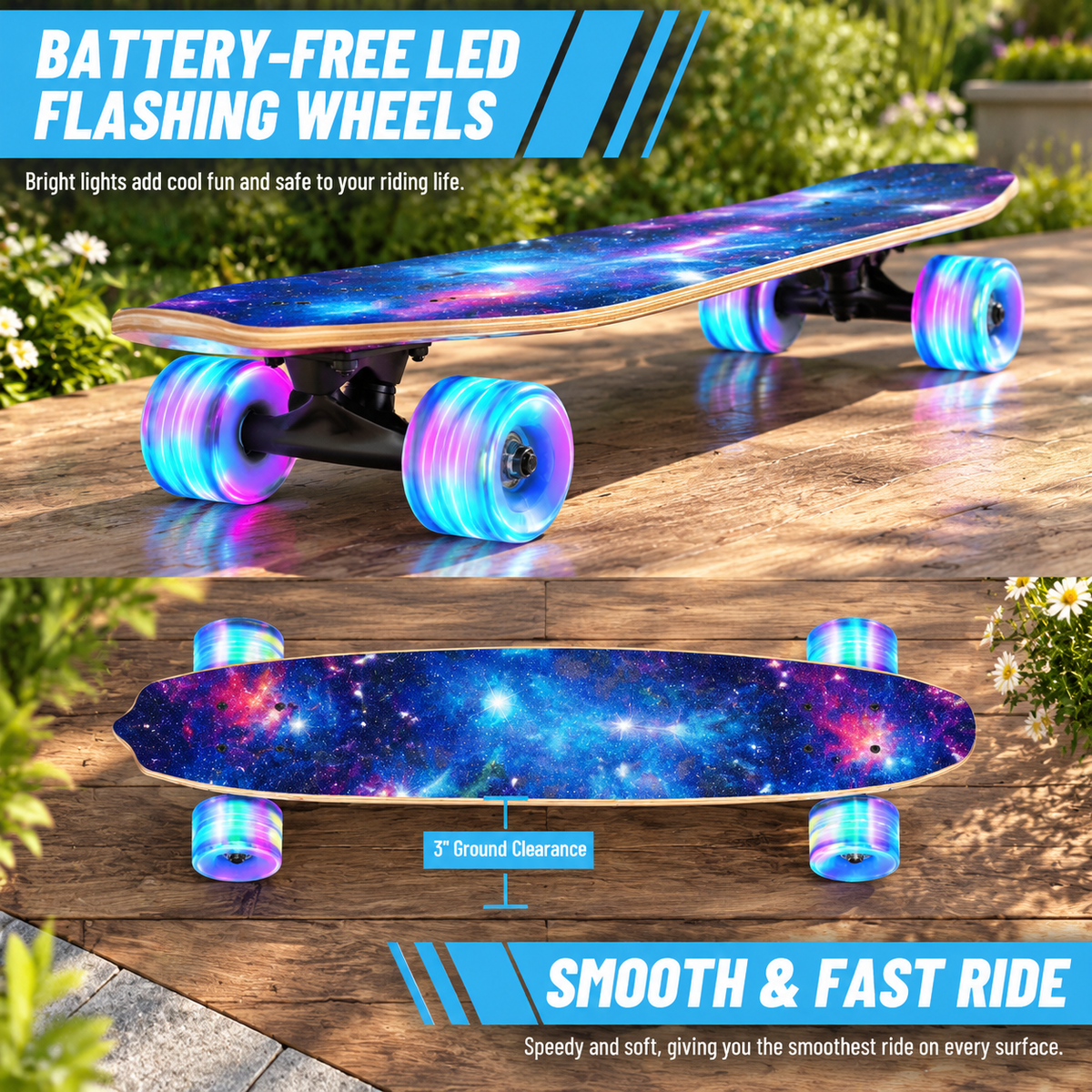 Rainbow 27 x 8 Inch Complete Cruiser Skateboard for Teens Adults Beginners