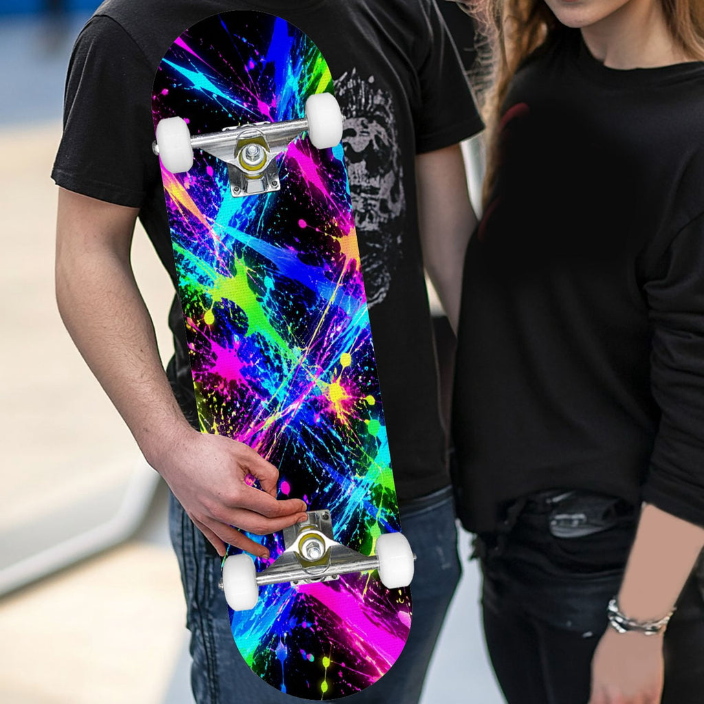 Complete Skateboard Colorful Splash Art Headphones 31 Inch 7-Ply Maple Skateboard with PU Wheels and Aluminum Trucks, Ready-to-Ride Skateboard for Beginners, Teens and Adults