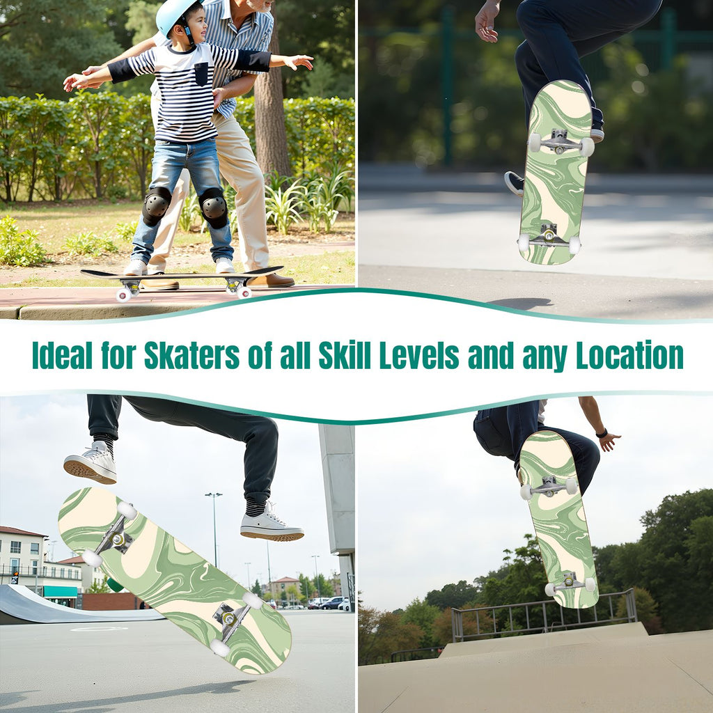 31"x8" Complete Skateboards for Beginners, Abstract Wavy Purple Beige Zebra Design Double Kick 7 Ply Canadian Maple Deck Skateboard with Wheels, Gifts for Kids Teens