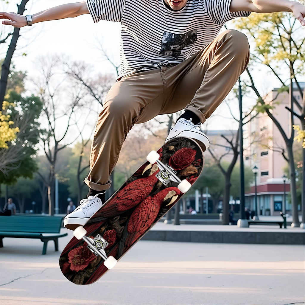 31"x8" Complete Skateboards for Beginners, Ethereal Night Garden Roses Starry Sky Dark Academia Double Kick 7 Ply Canadian Maple Deck Skateboard with Wheels, Gifts for Kids Teens