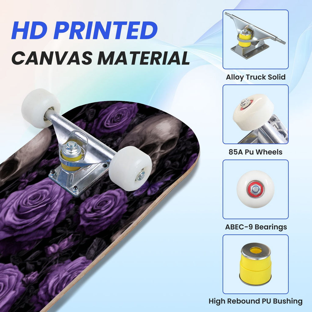 31"x8" Complete Skateboards for Beginners, Skeleton Tree Figure Antler Branches Dark Academia Flowers Double Kick 7 Ply Canadian Maple Deck Skateboard with Wheels, Gifts for Kids Teens