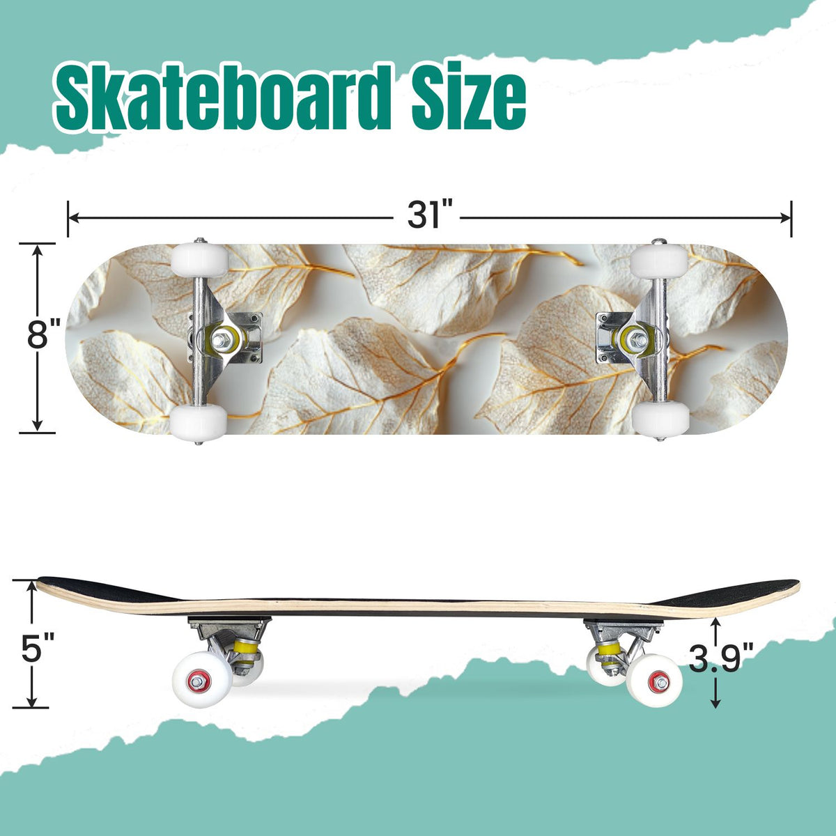 Moss Purple Flowers Rocky Ground 31" x 8" Complete Skateboard, 7-Ply Canadian Maple Double Kick Trick Board for Kids and Beginners Adult Gifts