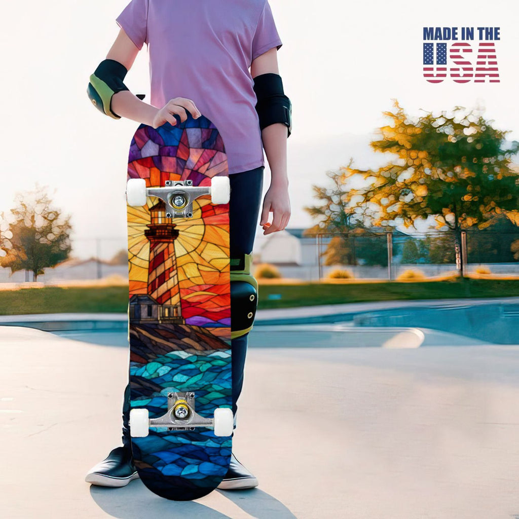 31"x8" Complete Skateboards for Beginners, White Birch Tree Bark Natural Knots Horizontal Lines Double Kick 7 Ply Canadian Maple Deck Skateboard with Wheels, Gifts for Kids Teens