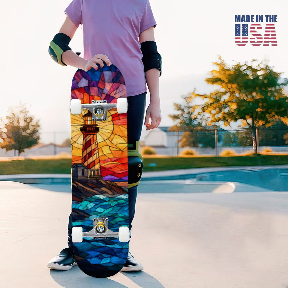 31"x8" Complete Skateboards for Beginners, White Birch Tree Bark Natural Knots Horizontal Lines Double Kick 7 Ply Canadian Maple Deck Skateboard with Wheels, Gifts for Kids Teens