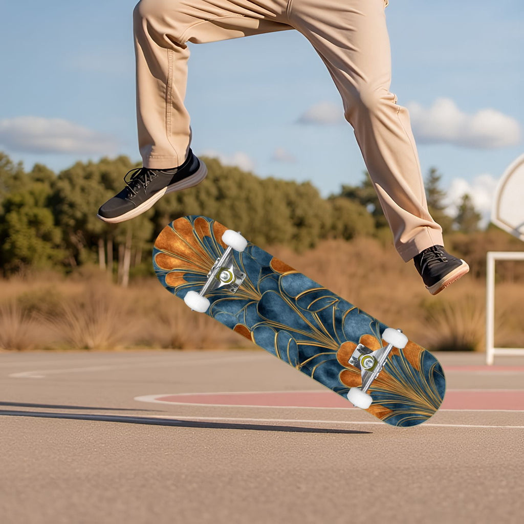 Starry Nebula Deep Blue Purple Tones Cosmic Clouds Stars 31" x 8" Complete Skateboard, 7-Ply Canadian Maple Double Kick Trick Board for Kids and Beginners Adult Gifts