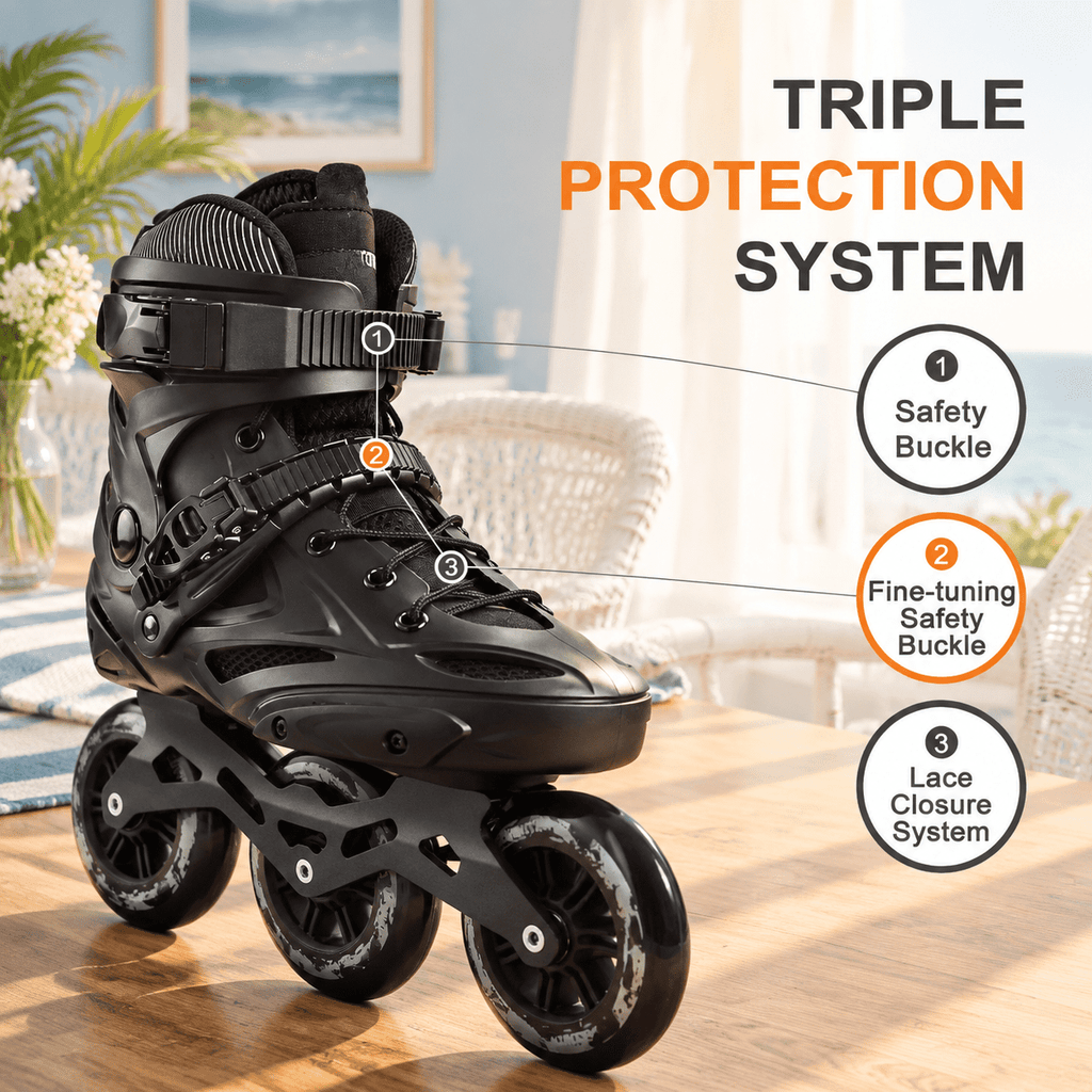 Black Men5.5-6/Women6.5-7/25cm 3-Wheel Inline Skates for Adult Fitness Speed Racing